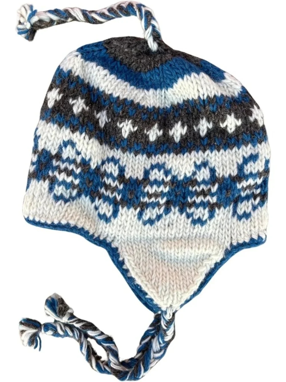 Cozy Wool Hand-Knit Unisex Fleece-Lined Ear Flap Beanie Sherpa Hat, Nepal